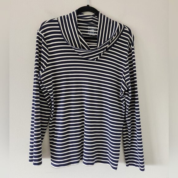 LL BEAN | Navy and White Stripe Cowl Neck Top Nautical Sz LARGE - Picture 1 of 3